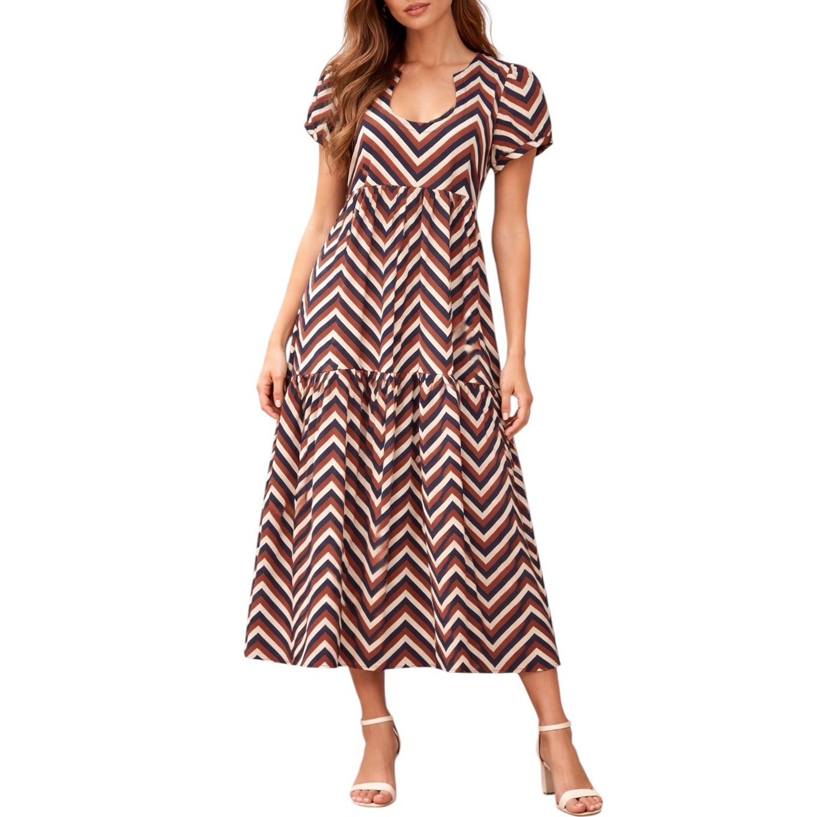 Never A Wallflower Safari Chevron Midi Poplin Dress Cottagecore Boho Size Small